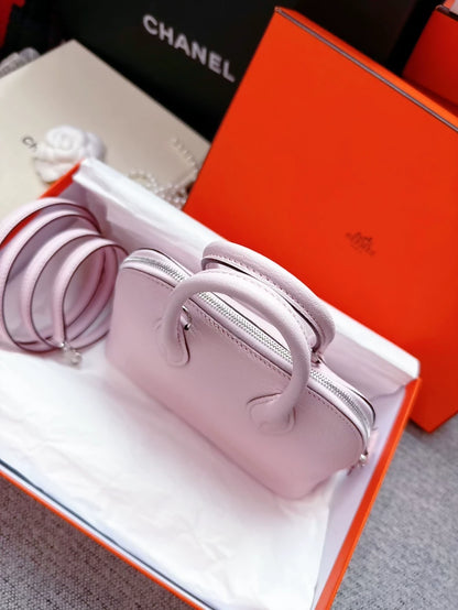 Hermes Mini bolide 3Q Sakura pink chèvre leather palladium hardware