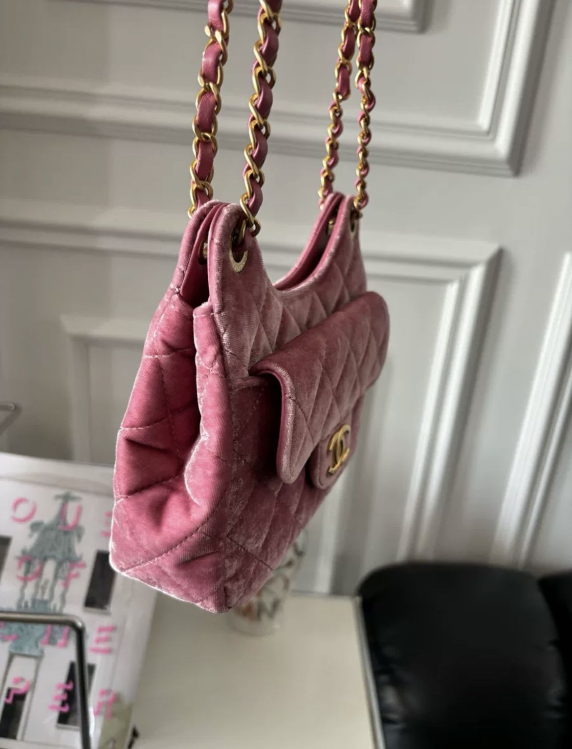 Chanel 23 Pink Velvet Small Hobo Bag