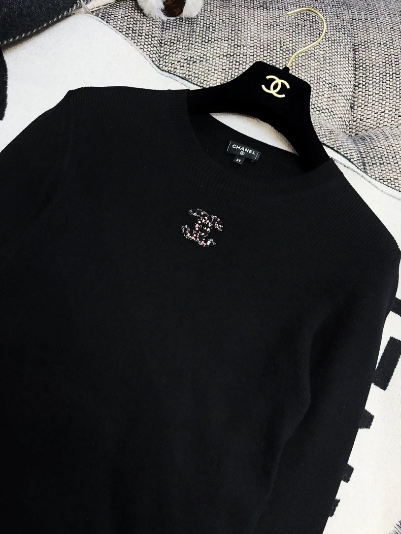 Chanel 22k Black CC tweed top
