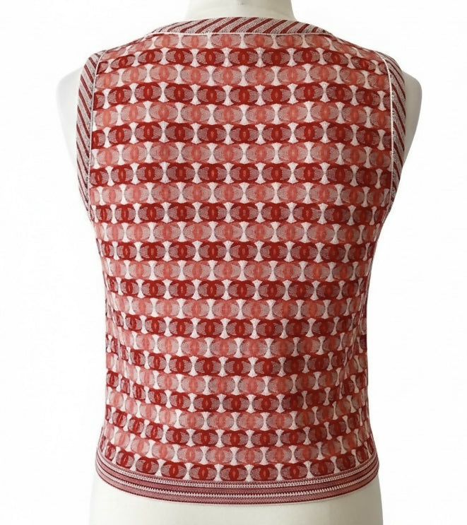 Chanel 19P Pink Red CC Logo Sleeveless Crop Top Blouse FR 42