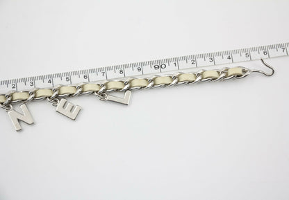Chanel A12C Leather with Metal Beige White and Silver Waist Chain L95