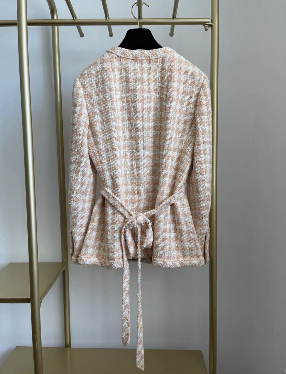 chanel 23s houndstooth light orange plaid jacket