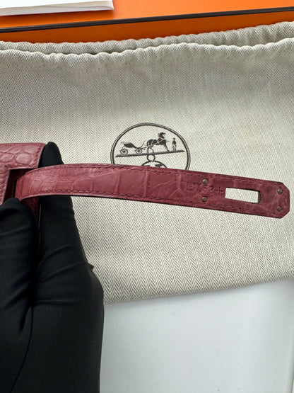 Hermès Kelly Cut Bois de Rose Matte Niloticus Crocodile leather palladium hadware