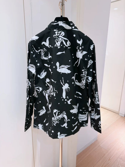 Prada black and white mermaid print long-sleeved shirt