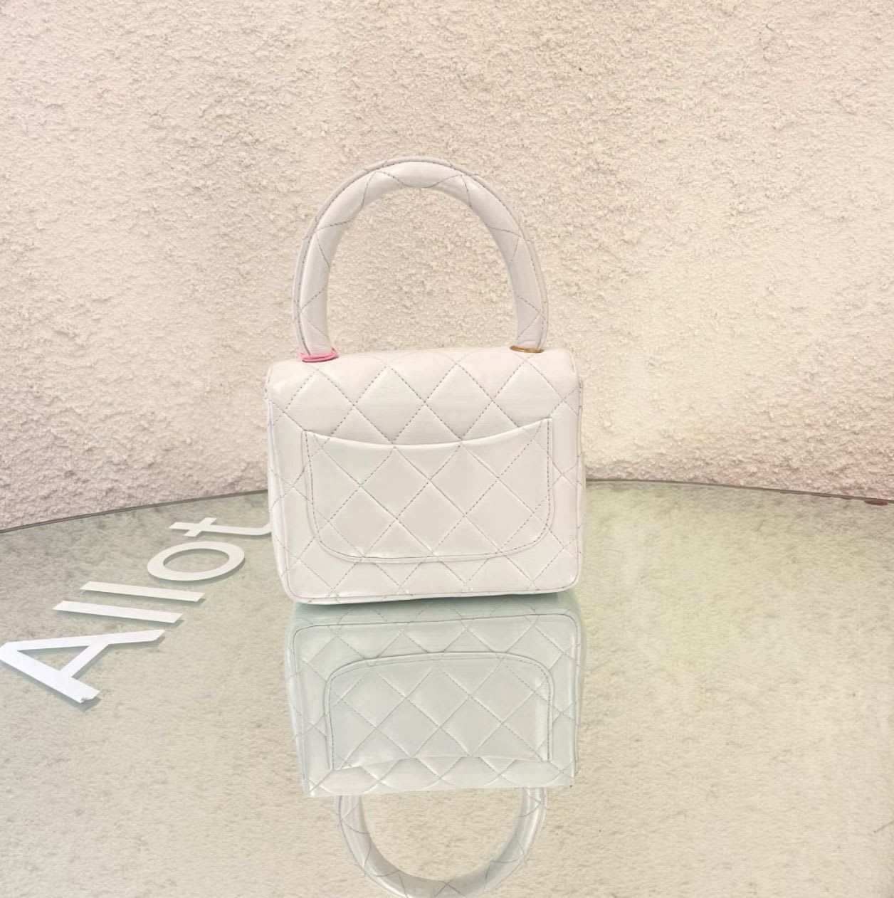 Chanel White Quilted Lambskin CC Top Handle Mini Kelly Bag Gold Hardware, 1994