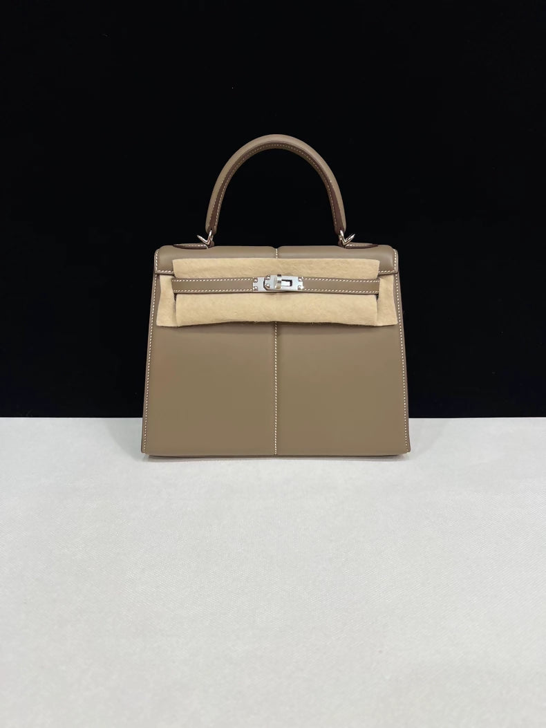 Hermes Padded Kelly 25 Etoupe Swift leather palladium hardware