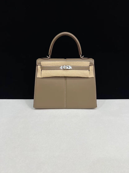 Hermes Padded Kelly 25 Etoupe Swift leather palladium hardware