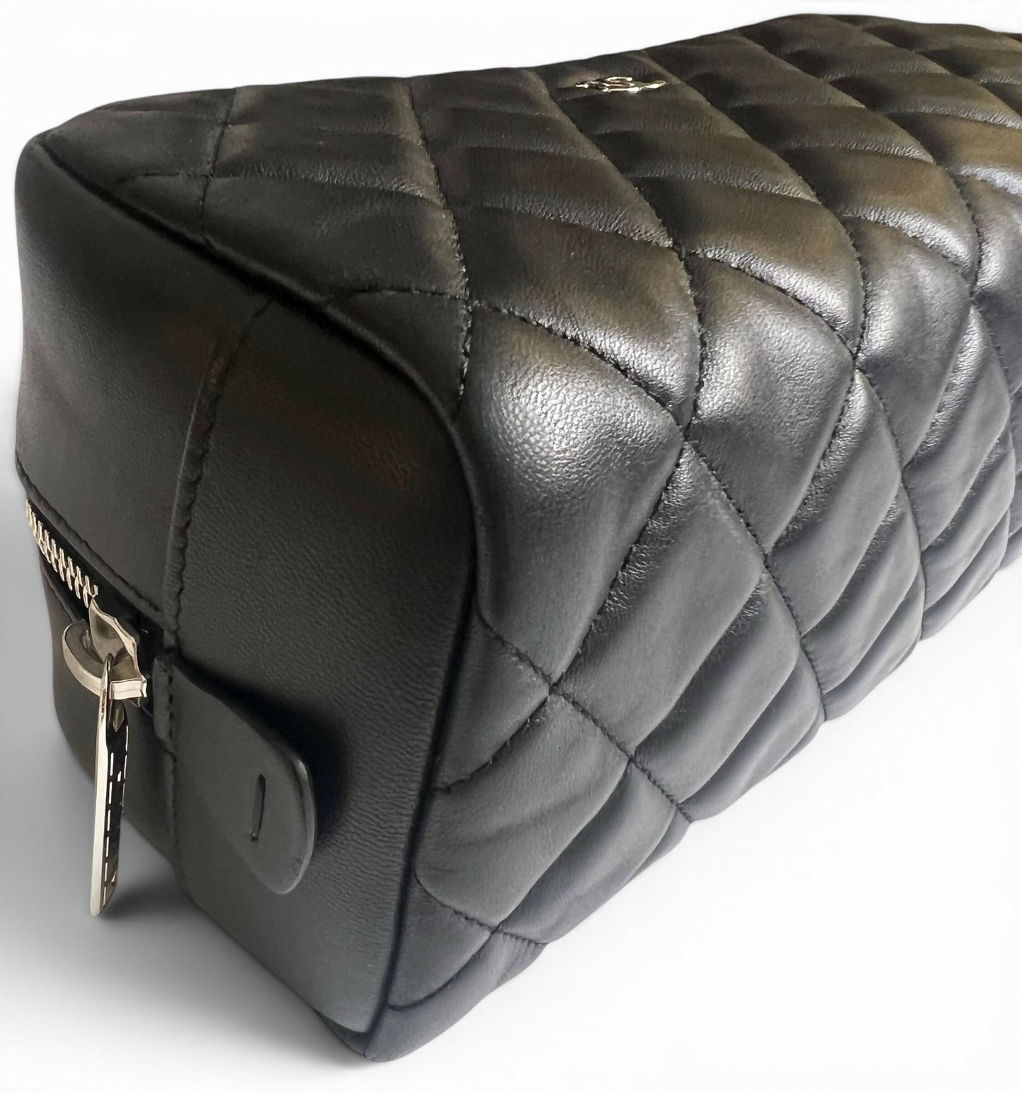Chanel Black Lambskin Quilted Medium Rectangular Pouch Cosmetic Vanity Case Clutch