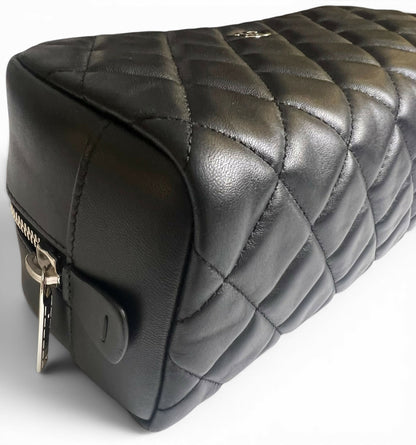 Chanel Black Lambskin Quilted Medium Rectangular Pouch Cosmetic Vanity Case Clutch