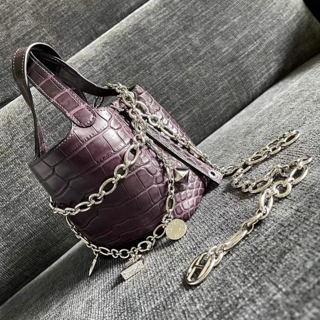 Hermes purple crocodile matte micro 14 picotin – Wararni.com