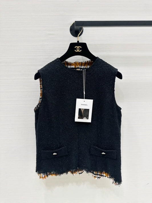 Chanel 26s black woven asymmetrical top