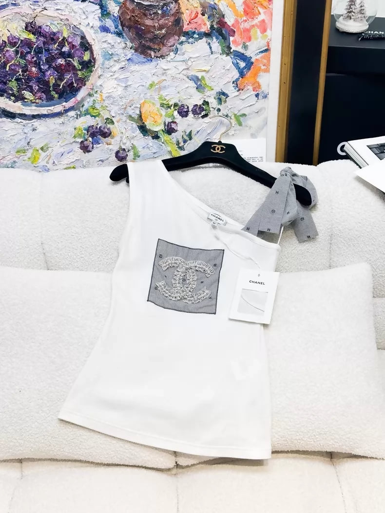 Chanel 23S bow-tie off-shoulder double C camisole top