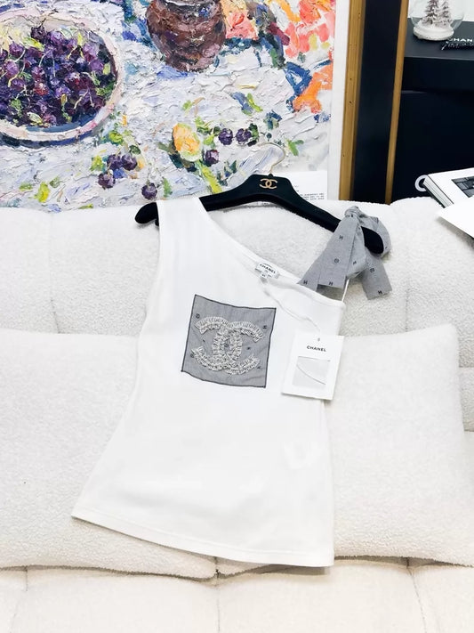 Chanel 23S bow-tie off-shoulder double C camisole top