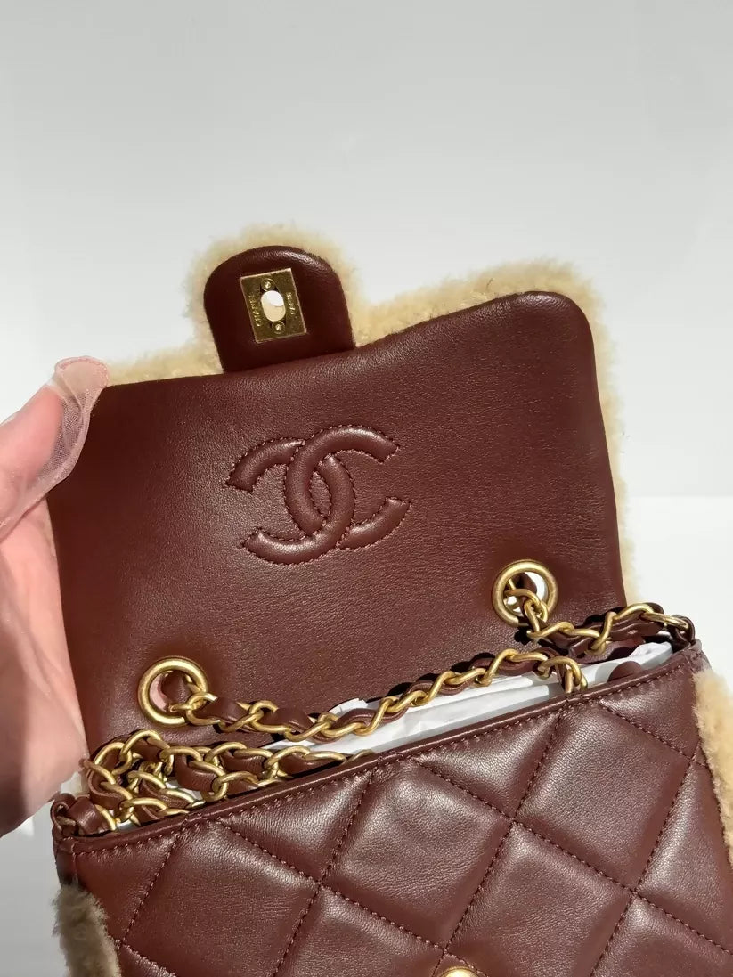 Chanel Fall/Winter 2025 Brown Mini Shearling Flap Bag