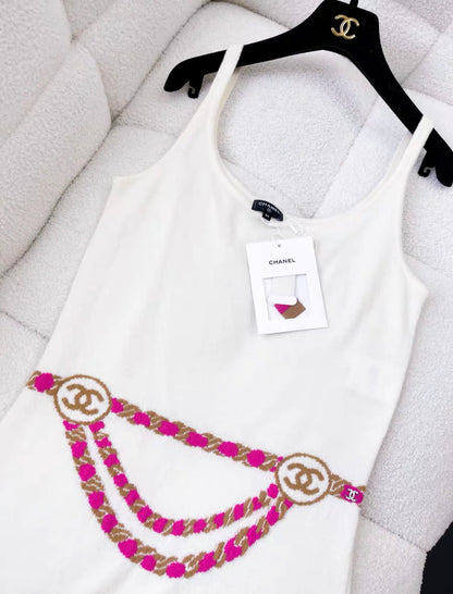 Chanel 23N coco neige white cashmere dress With pink details