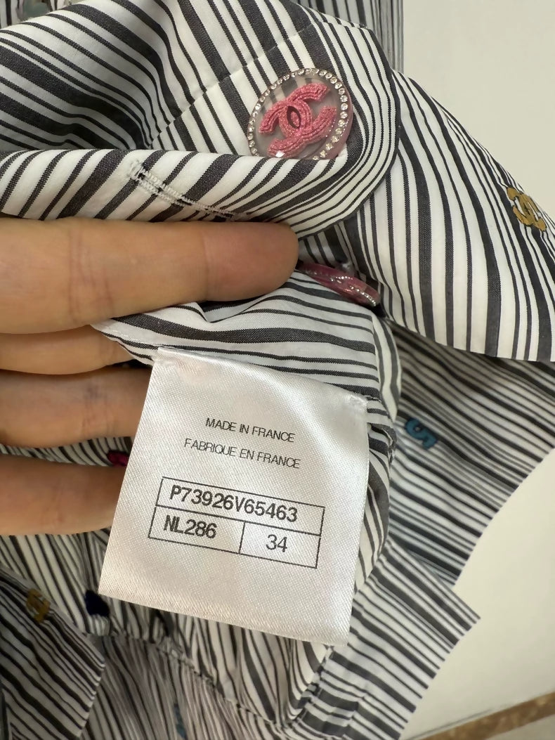 Chanel 23C Embroidery Striped Double C Floral Shirt Jacket