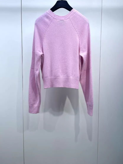 Chanel 24B Pink cashmere  sweater with CC turnlocks