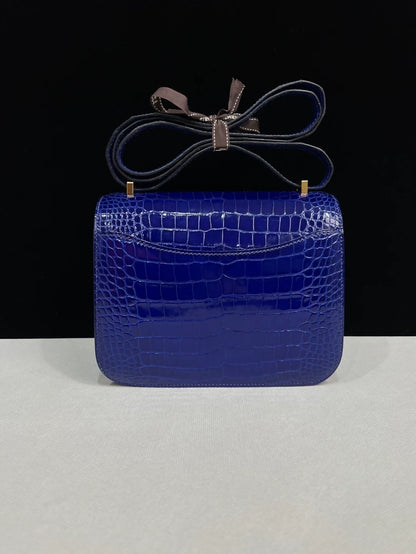 Hermes Constance 19 Electric Blue Shiny Crocodile Leather Gold Hardware