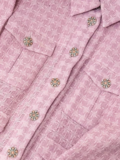 Chanel 19B Pink Houndstooth Tweed Jacket