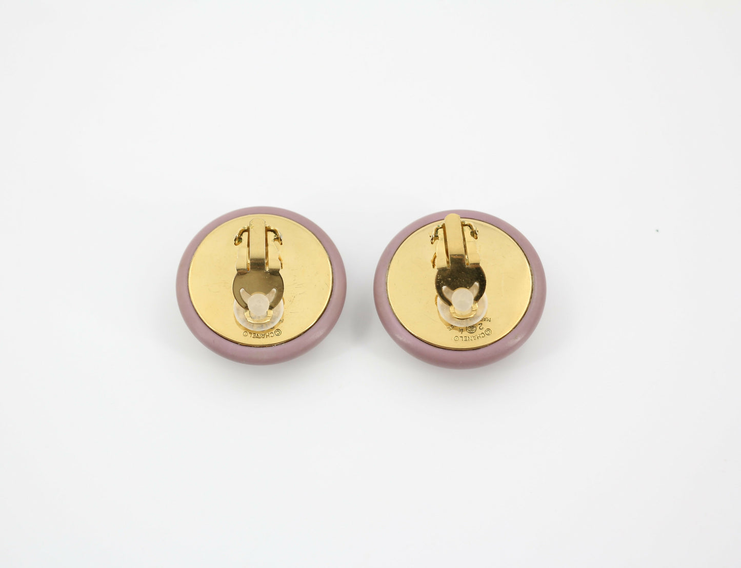 Chanel Vintage 87 Resin Purple Pink CC Logo Large Round Clip-on Earrings