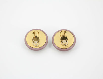Chanel Vintage 87 Resin Purple Pink CC Logo Large Round Clip-on Earrings