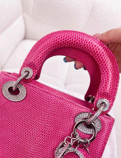 Christian Dior Lady Dior Bag Pink Lizard with Crystal Charms Mini