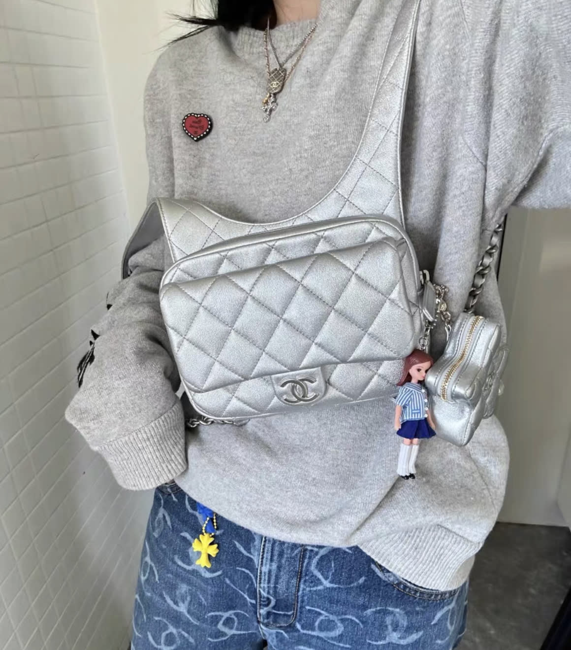 Chanel 24C early spring vacation popular silver backpack