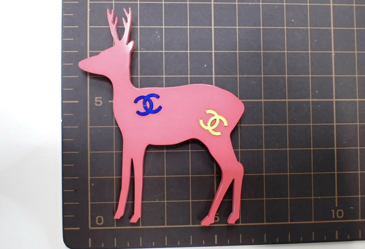 Chanel Vintage 01A Resin Peach Pink Deer CC Logo Brooch