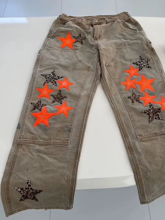 Chrome Hearts star-patterned brown orange cargo pants