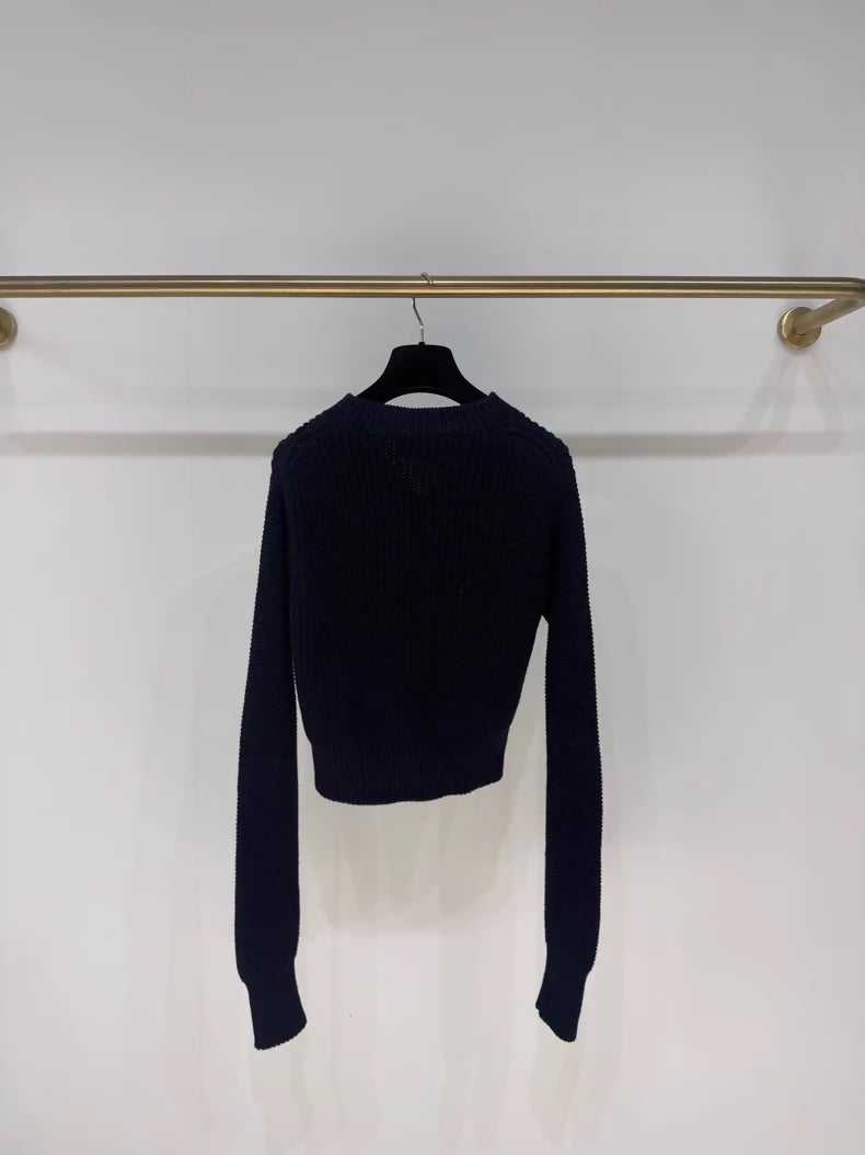 Prada navy blue V-neck knit sweater with triangle logo
