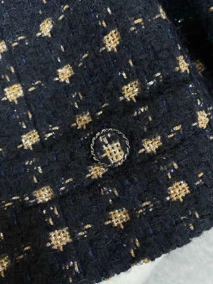 Chanel 19K Black and Gold Check Tweed Jacket