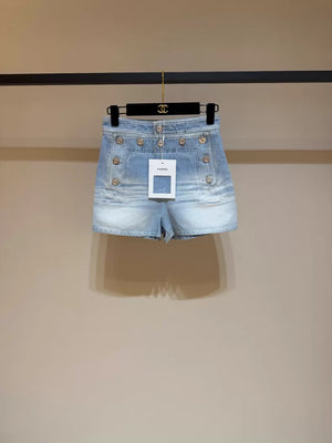 Chanel 24M light blue denim shorts
