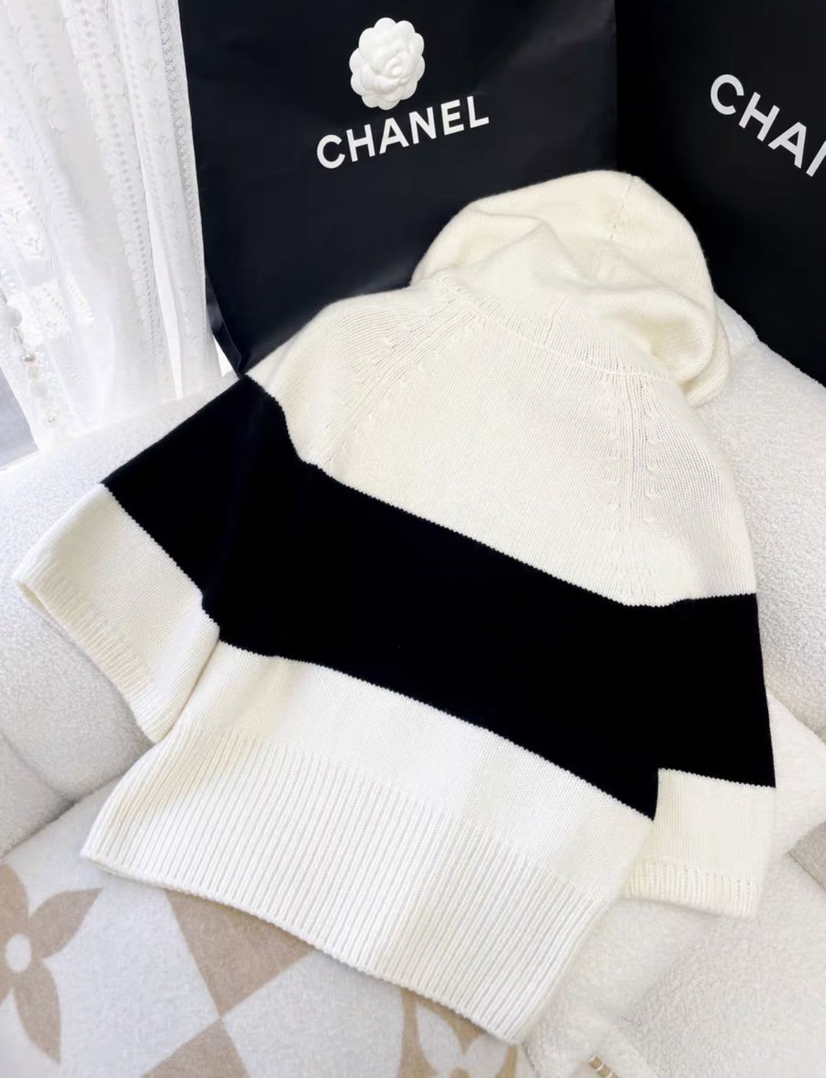Christian Dior Soft White/Black 'Christian Dior 8' Hooded Sweater