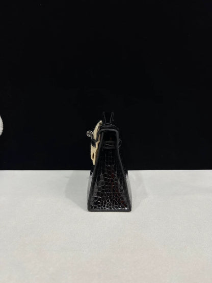 Hermes Kelly Pochette Black shiny Crocodile Leather with palladium hardware