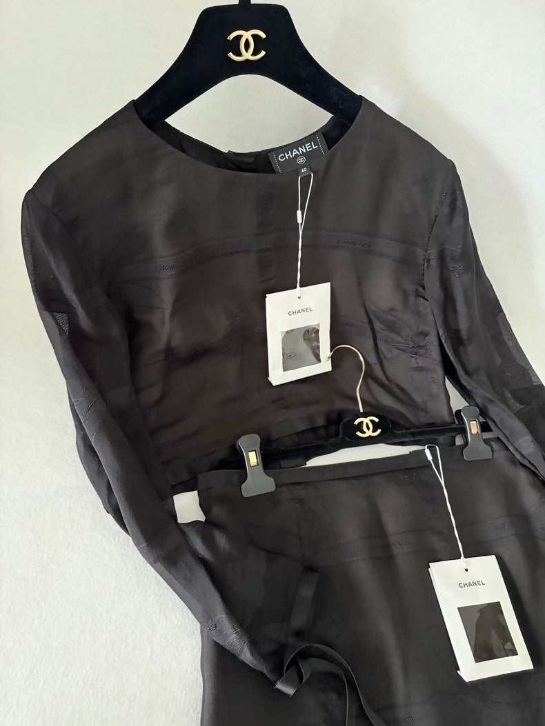 Chanel 24p Black Silk top & skirt Set