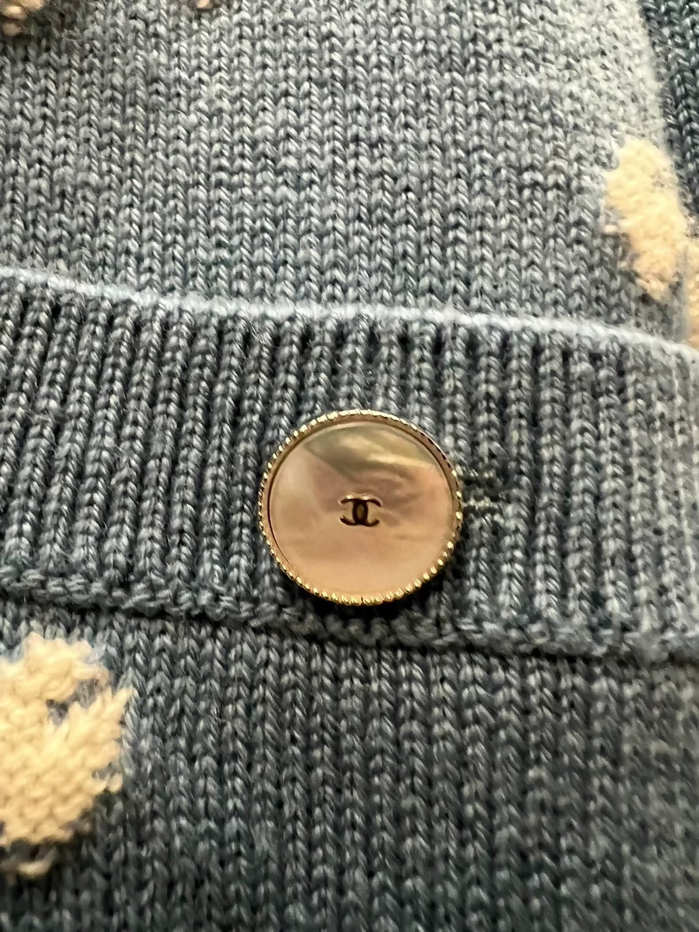 Chanel 25p blue pearl cardigan