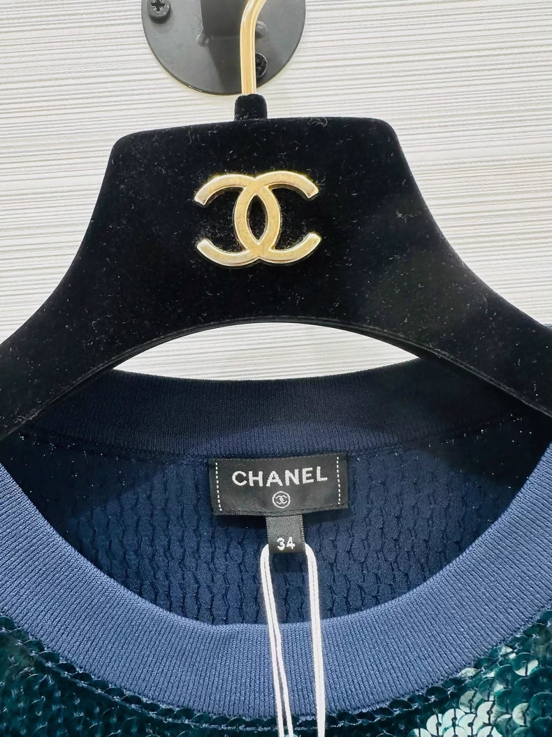 Chanel emerald green sequin top