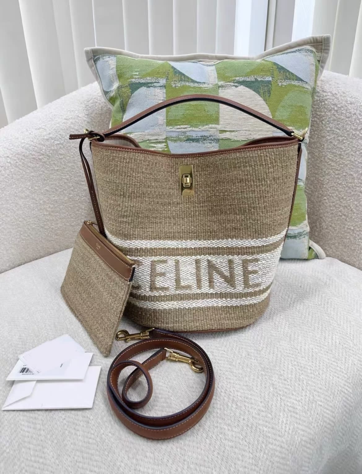 CELINE Celine Beige Bucket 16 Bag In Textile With Celine Jacquard - 16 Bucket Bag - Used fashion item from Wararni