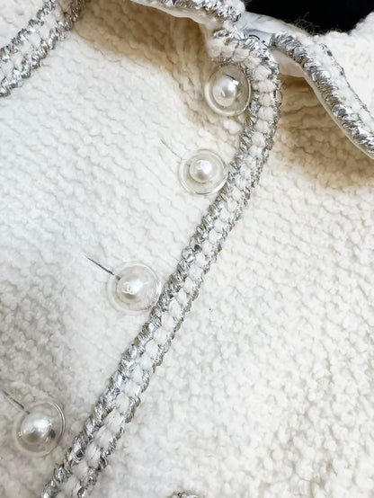 Chanel 17k Space Age collection runway white tweed jacket