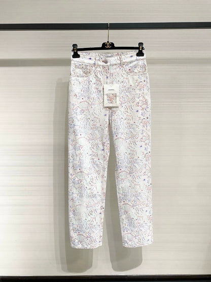 Chanel 25C graffiti fish straight-leg jeans
