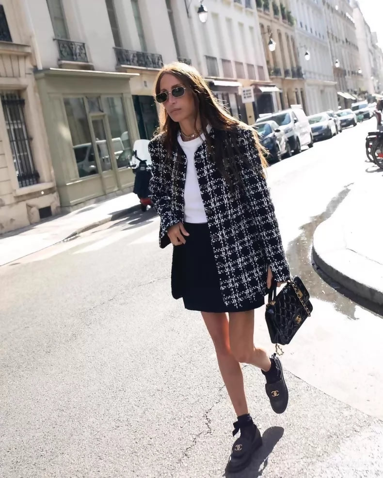 Chanel 22K Black and White Check Tweed Jacket