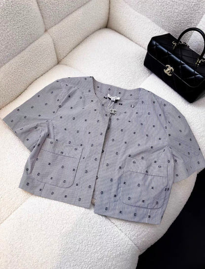 CHANEL Chanel 24P Grey Polka Dot Full Logo shirt 36FR - Medium Shirt - Vintage fashion from Wararni