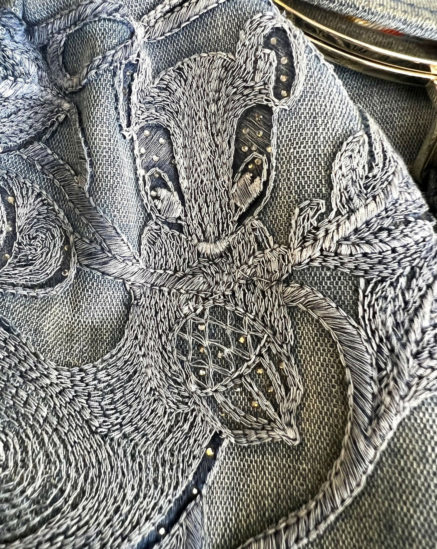 Vintage Fendi 2006 SS Limited Edition Blue Denim Squirrel Embroidered Spy Bag