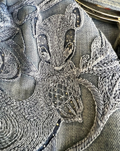 Vintage Fendi 2006 SS Limited Edition Blue Denim Squirrel Embroidered Spy Bag