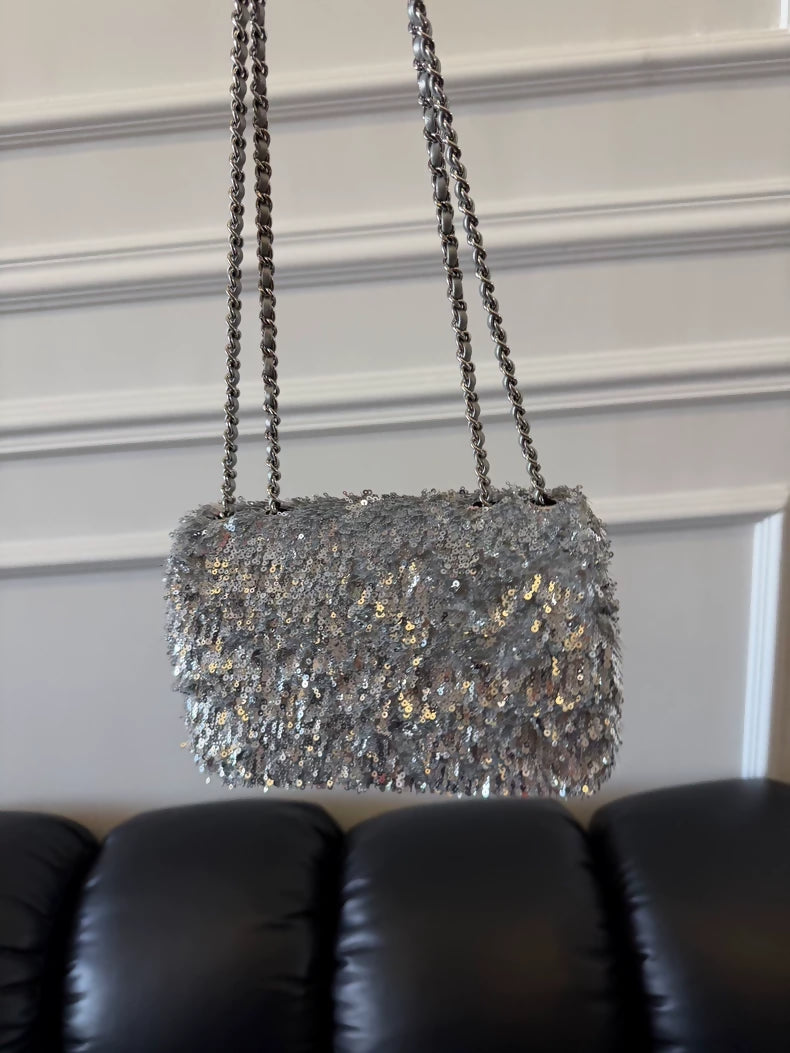 Chanel Spring/Summer 2025 mini CF bag in silver sequins