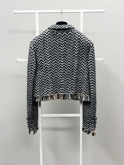 Chanel 19K Snow Collection Tweed Fringe Jacket