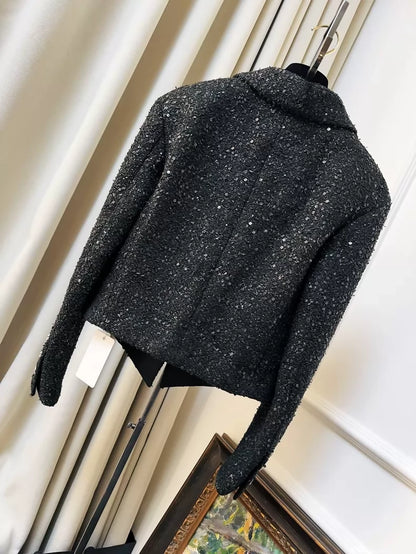 Chanel 24S Black Sequin Tweed Short Jacket