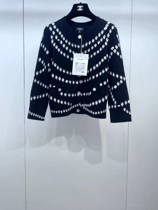 Chanel 25P black Pearl Chain Knit Cardigan