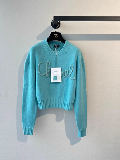 Chanel 20B Blue Cashmere Knit Top