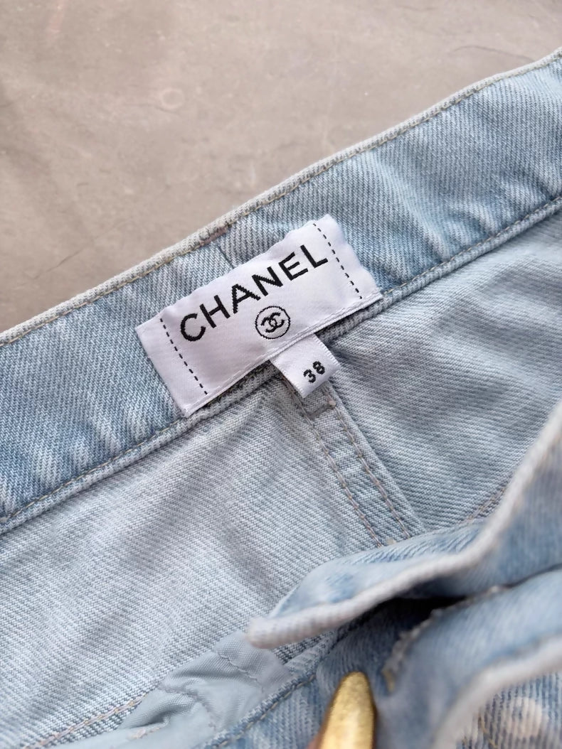 Chanel 25p light blue pearl straight leg pant